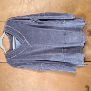 Soft Surroundings velour V-neck pullover in grey w side zip details * Med